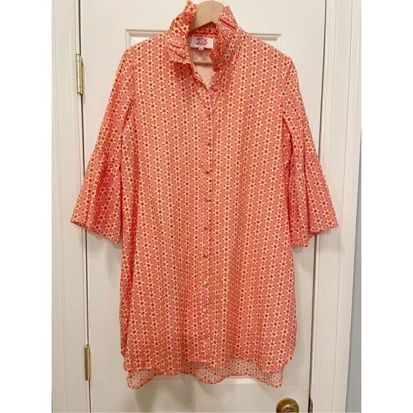 Victoria Dunn Shirt Dress Size XS Orange Floral - Picture 2 of 7